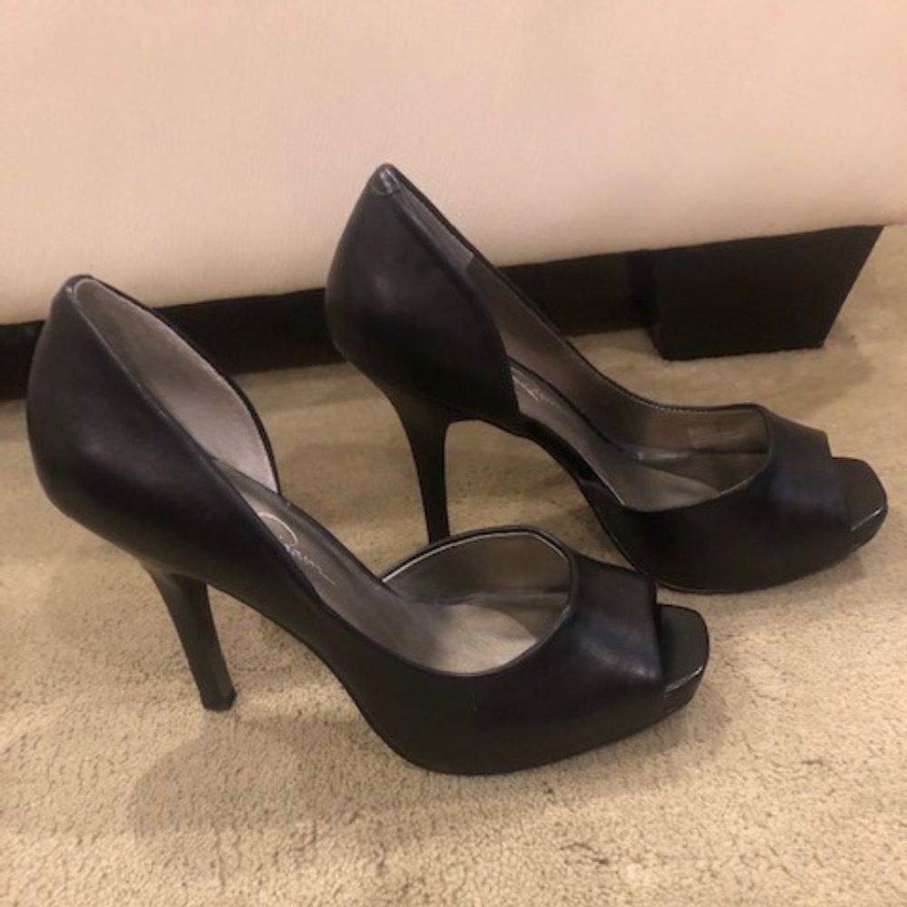Jessica Simpson high heel peep toe leather shoes